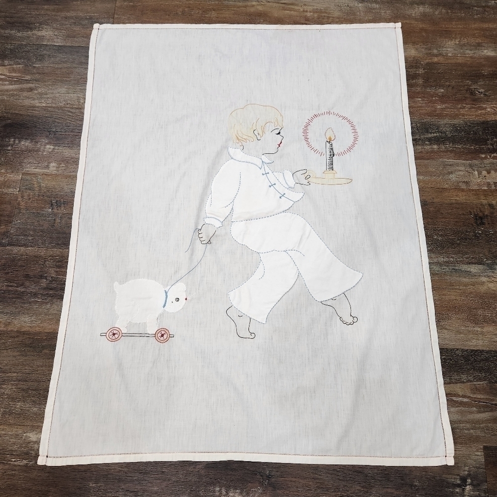 VINTAGE Embroidered Baby Crib Sheet